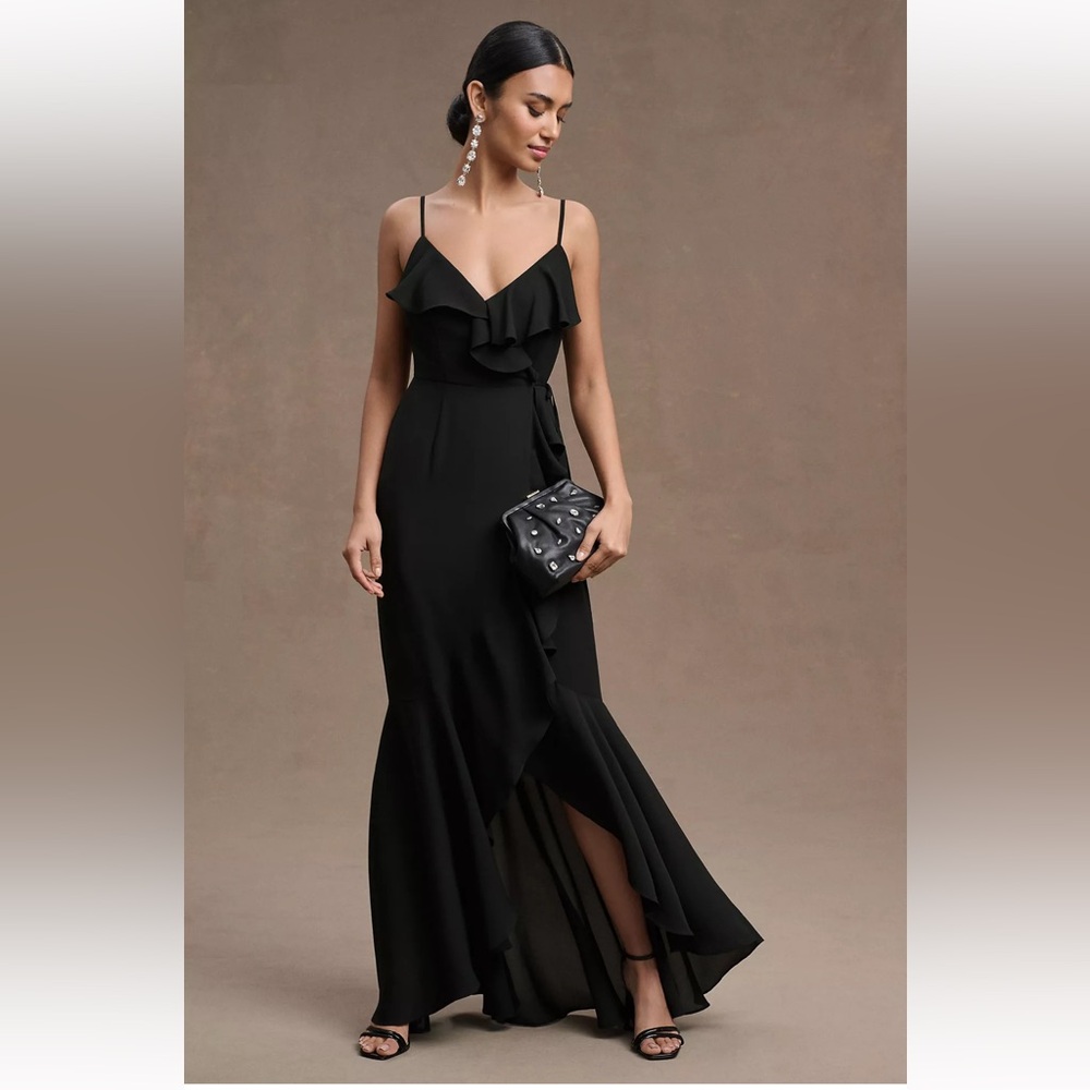 BHLDN Hailee Ruffle-Neck Wrap Georgette Gown